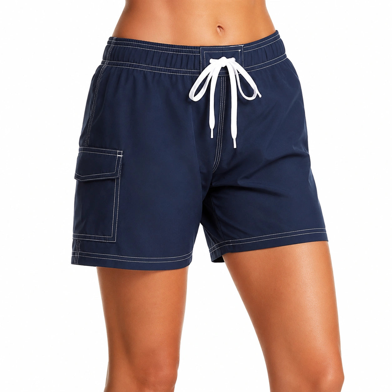 Badeshorts L aus Polyester in Dunkelblau mit Kordelzug und Seitentasche