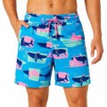 Herren-Badeshorts XL aus Synthetik Blau mit Hai-Print und Kordelzug