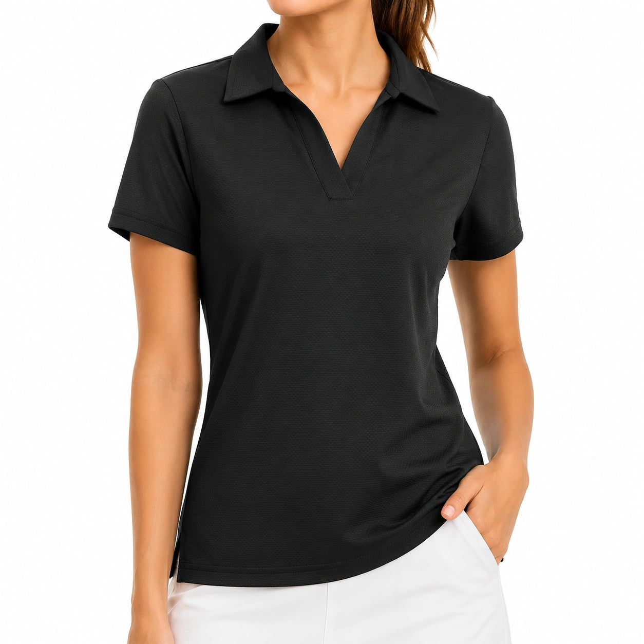 Damen Poloshirt Größe M Schwarz Kurzarm mit Kragen