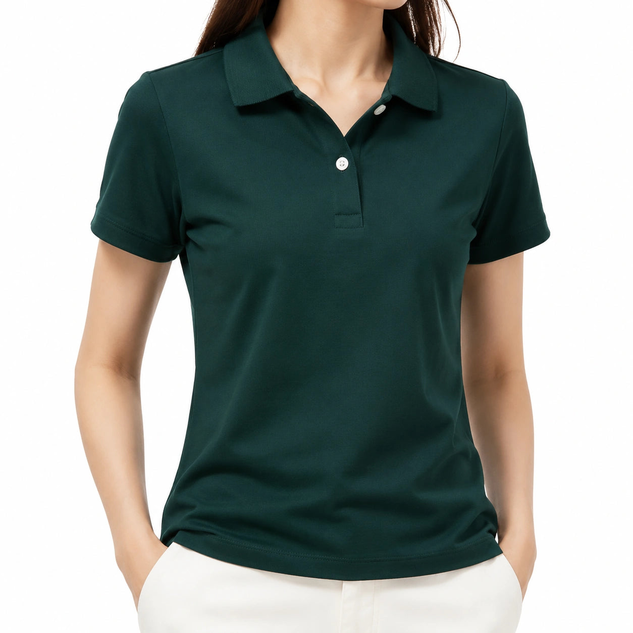Damen Poloshirt Größe L Dunkelgrün Kurzarm mit Polokragen