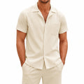 Herren Kurzarmhemd XL in Creme mit Reverskragen und Brusttasche