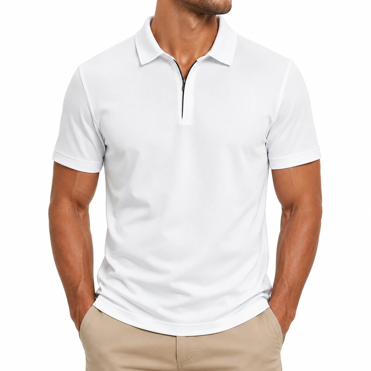 Herren Poloshirt Größe M aus Synthetik Weiß mit Reißverschluss sportlich