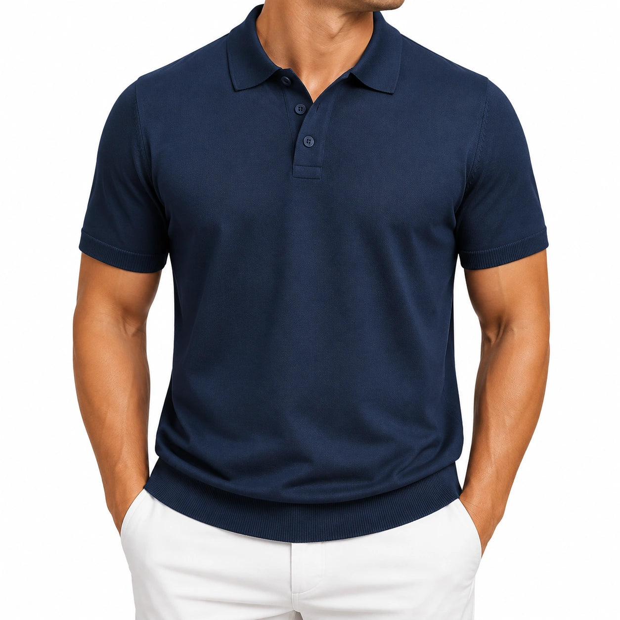 Herren Poloshirt XL Navyblau Kurzarm mit Strickbündchen