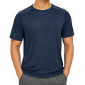 Herren Sport T-Shirt L aus Kunstfaser in Dunkelblau mit Rundhals und kurzen Ärmeln