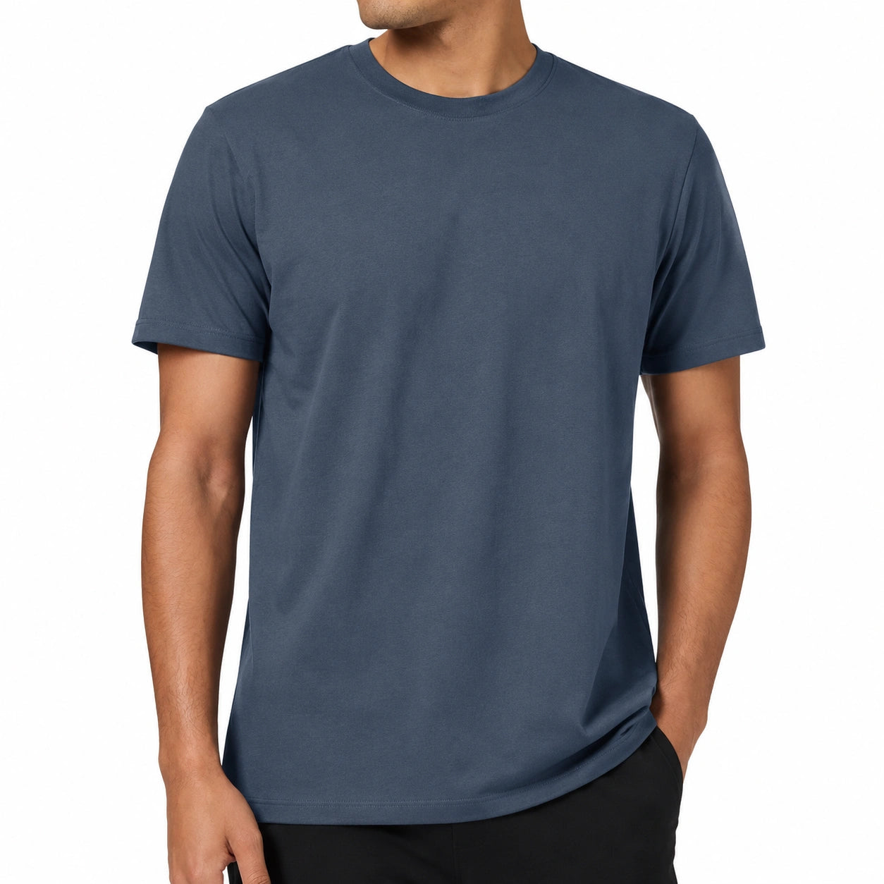 Herren T-Shirt Größe L aus Textil in Dunkelblau mit Rundhalsausschnitt