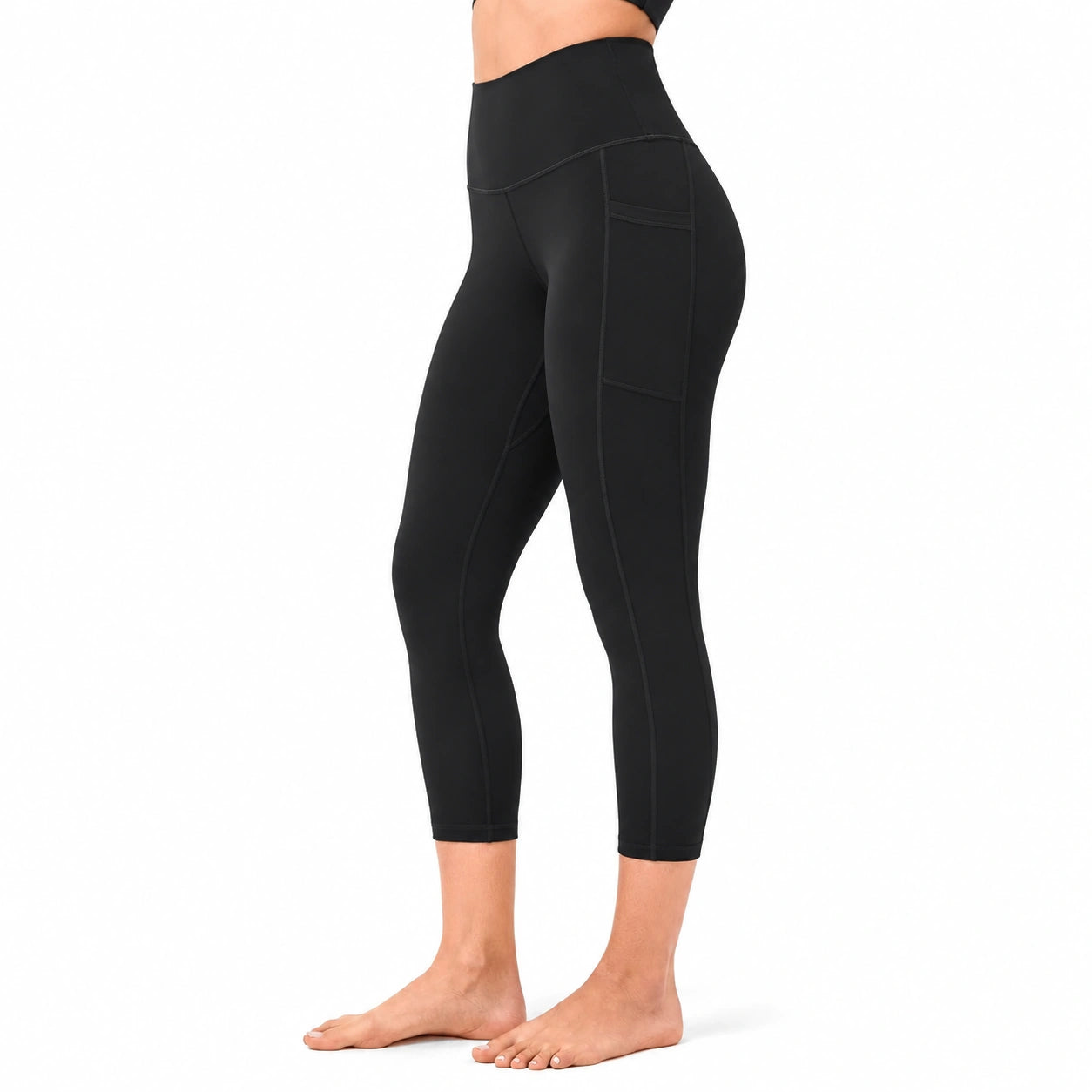 Damen Sportleggings S Schwarz elastisches Textil mit hohem Bund und Seitentaschen