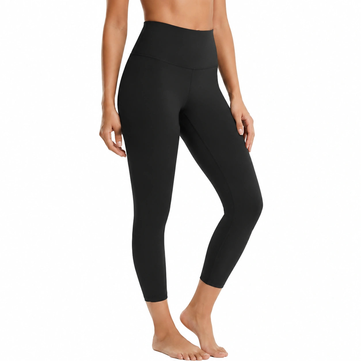 Damen-Sportleggings Größe L aus elastischem Mischgewebe in Schwarz mit hohem Bund für Training